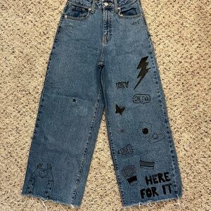 Girl Wild Fable Blue Wide Leg Jeans with Black Graphics